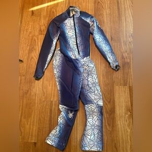 Spyder GS Race Ski Suit Blue and White Web Pattern Suit